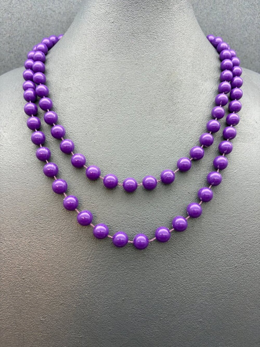 Vintage Long Beaded Necklace 47 In Purple Fun Statement Retro Rockabilly Classic